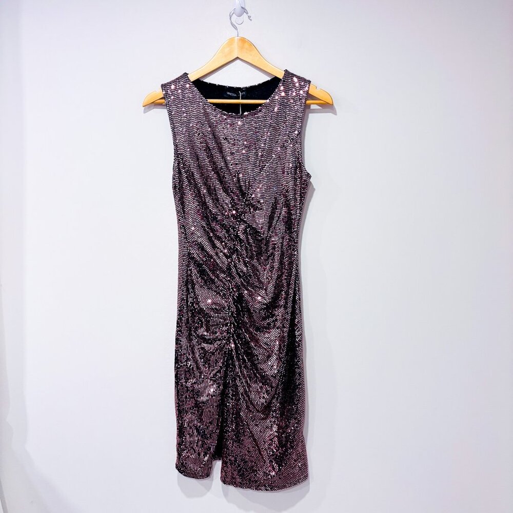 VANESSA SCOTT Pink Sequin Ruched Sleeveless Party Dress | Medium *